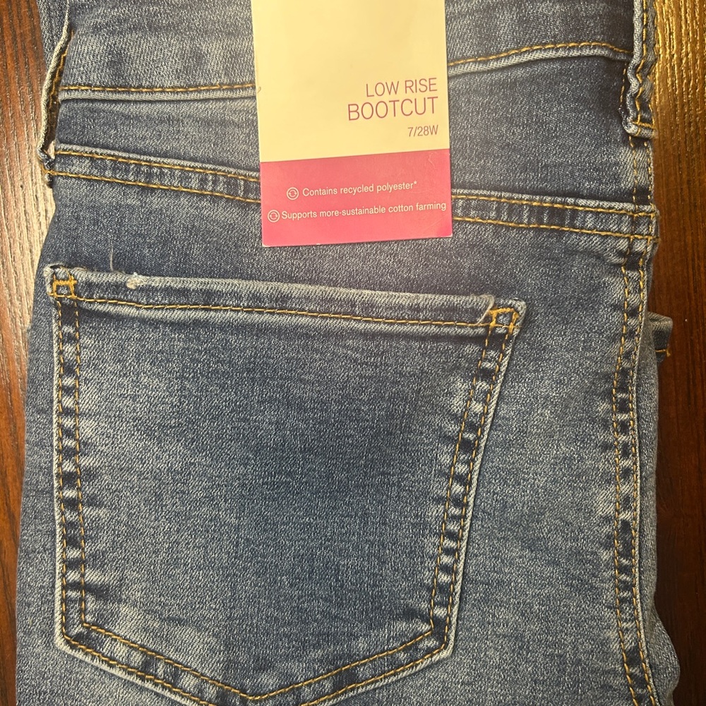 SO Women's Boot Cut Low Rise Jeans - Classic Blue. 7/28W